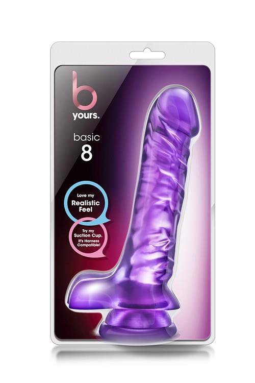 Penis dildo z jajkami na przyssawce żelowe fioletowe 19 cm