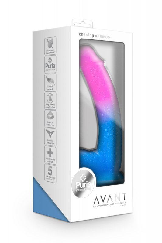 Różowo niebieski penis na przyssawce dildo 19 cm