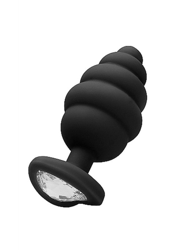 Spiralny korek analny zatyczka plug serce z diamentem czarny