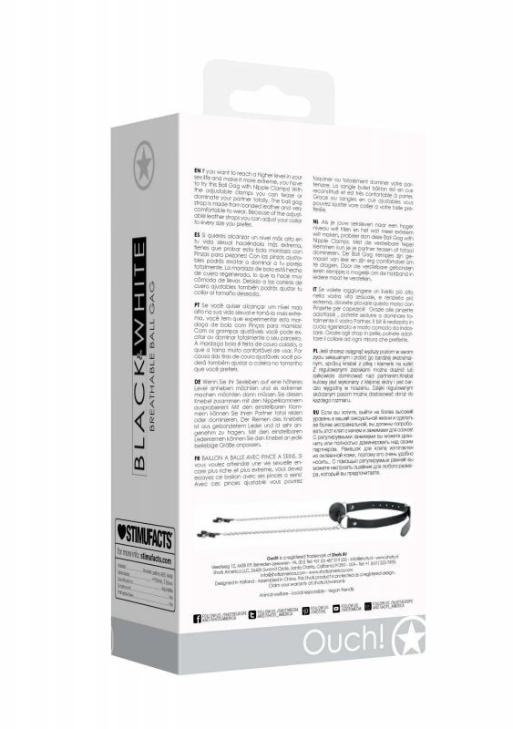 Knebel oddychający do ust z klipsami na sutki breathable ball gag