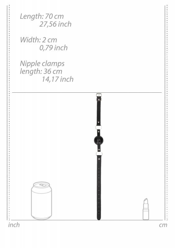 Knebel oddychający do ust z klipsami na sutki breathable ball gag