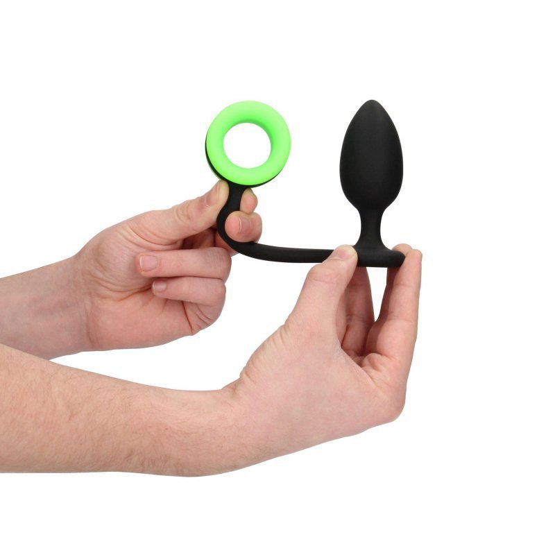 Butt plug with cock ring - gitd - neon green/black