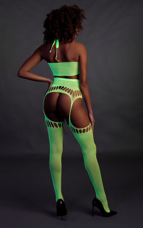 Two piece with crop top and stockings - green - XS/XL