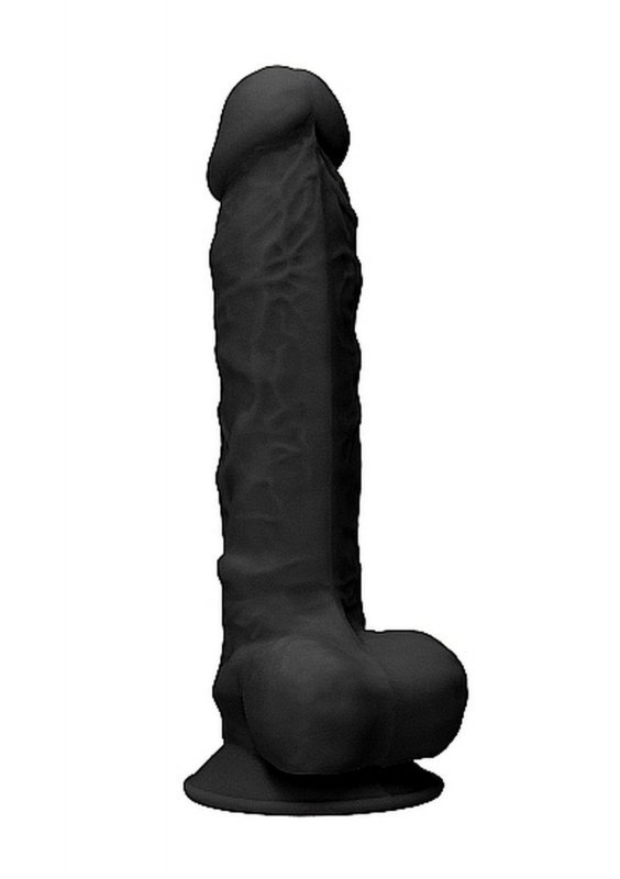Czarne dildo z jądrami na przyssawce 22,8 cm
