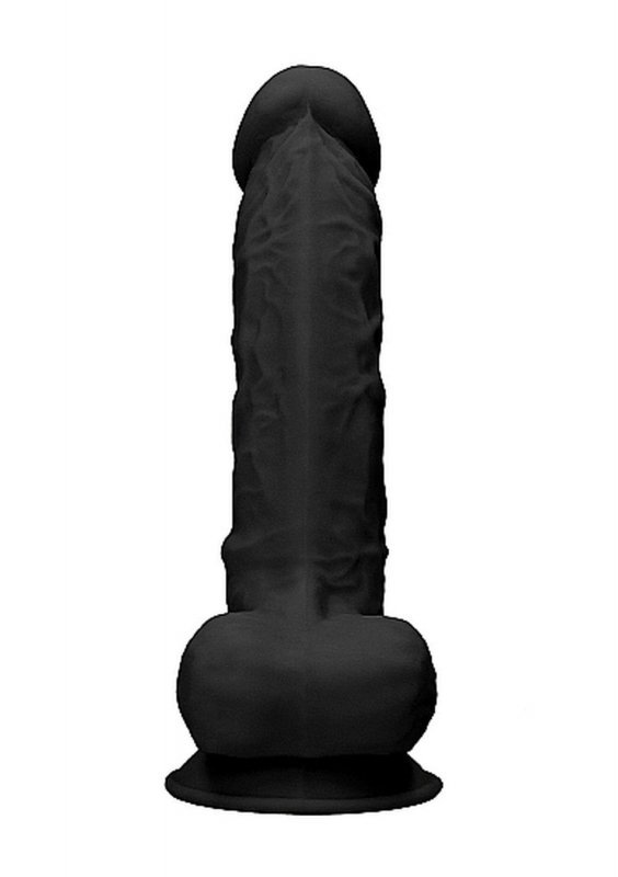 Czarne dildo z jądrami na przyssawce 22,8 cm