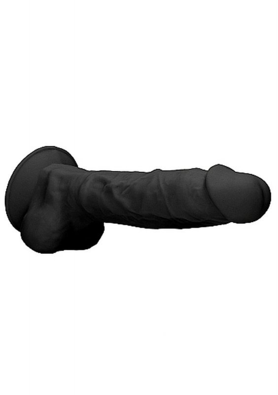 Czarne dildo z jądrami na przyssawce 22,8 cm