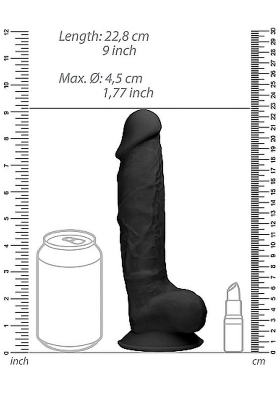 Czarne dildo z jądrami na przyssawce 22,8 cm