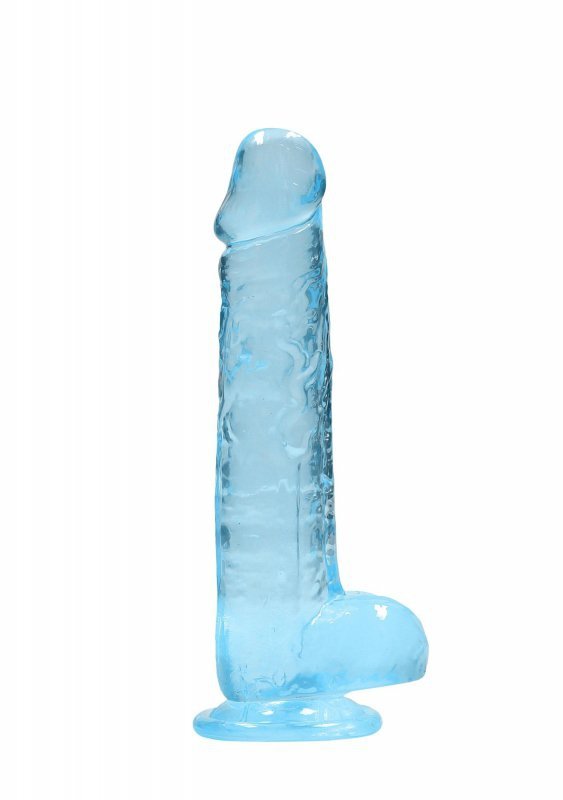 Realistyczne żelowe dildo penis na przyssawce niebieski 20 cm