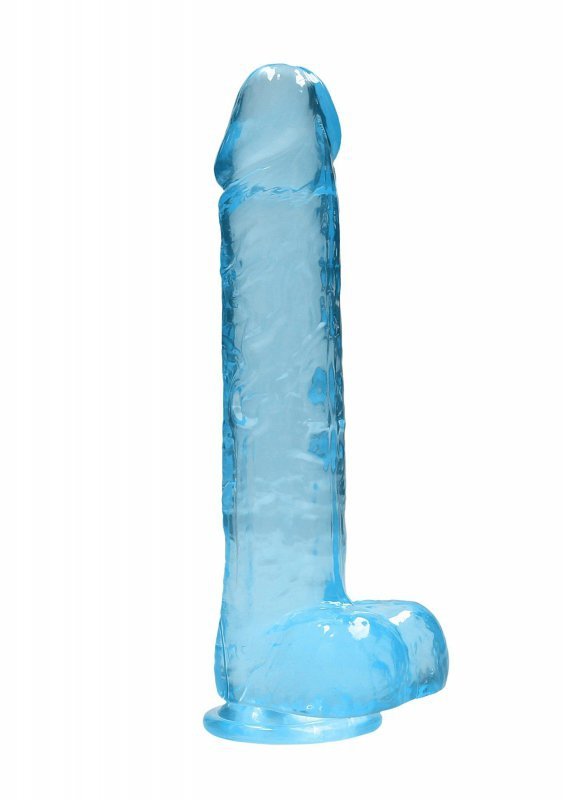 Realistyczne żelowe dildo penis na przyssawce niebieski 23 cm