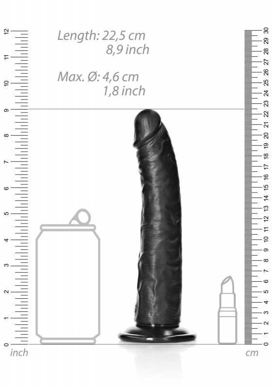 Smukły penis dildo na mocnej przyssawce  czarny 20 cm