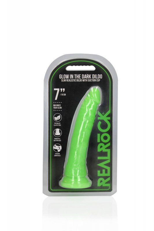 Dildo świecące w ciemności na przyssawce zielony 18 cm