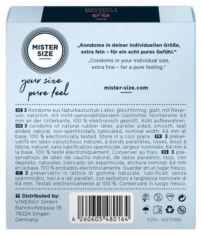 Prezerwatywy naturalny lateks Mister Size 64mm 3 sztuki