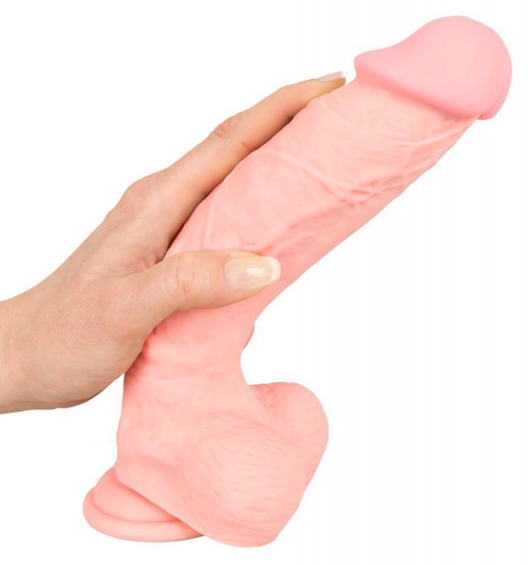 Grube żylaste dildo z jądrami na mocnej przyssawce  24 cm