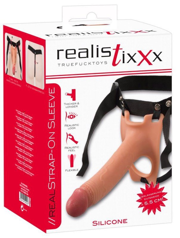 Realistyczne dildo wydłużenie penisa proteza strap-on pierścień na jądra 19,5 cm