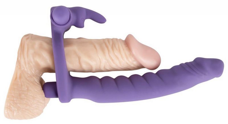 Dildo nakładka pierścień erekcyjny z króliczkiem do podwójnej penetracji anus