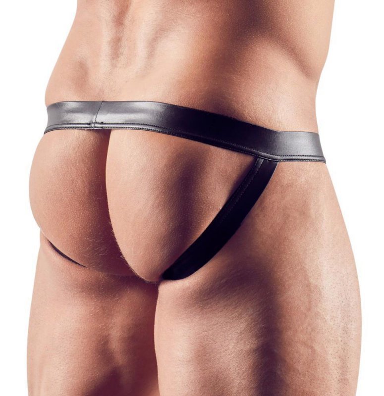 Błyszczące seksowne jockstrapy męskie wetlook czarne Men´s Jock L