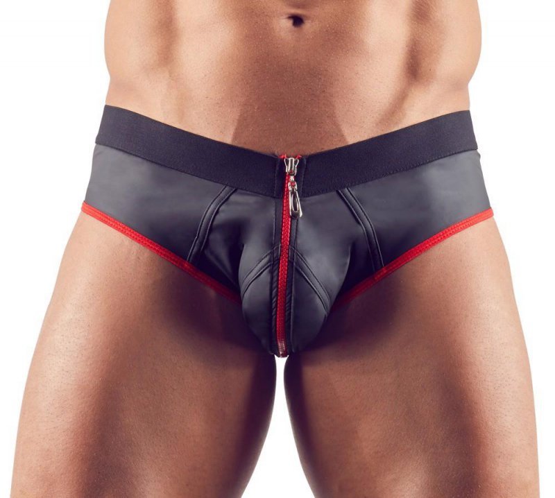 Błyszczące neoprenowe jockstrapy z zamkiem rozpinane czerwone przeszycie Men´s Jock M