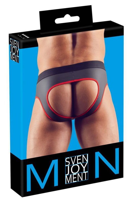 Błyszczące neoprenowe jockstrapy z zamkiem rozpinane czerwone przeszycie Men´s Jock L