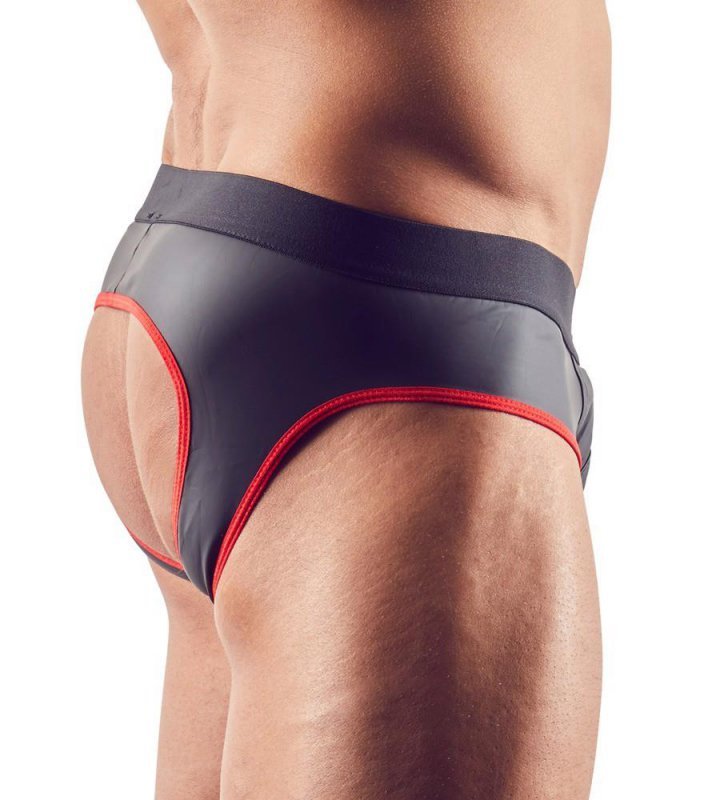 Błyszczące neoprenowe jockstrapy z zamkiem rozpinane czerwone przeszycie Men´s Jock L