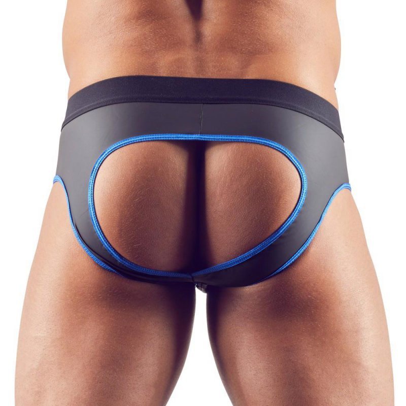 Błyszczące neoprenowe jockstrapy z zamkiem rozpinane niebieskie przeszycie Men´s Jock S