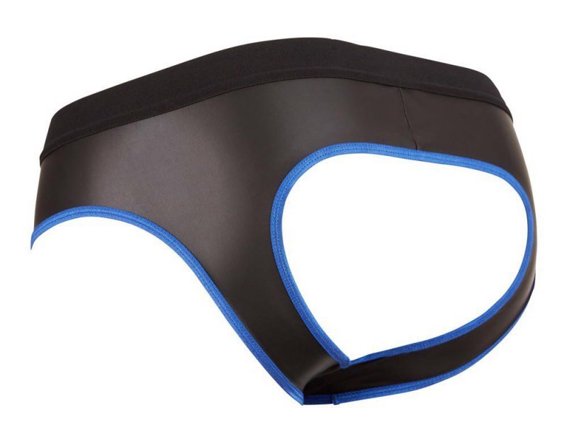 Błyszczące neoprenowe jockstrapy z zamkiem rozpinane niebieskie przeszycie Men´s Jock XL