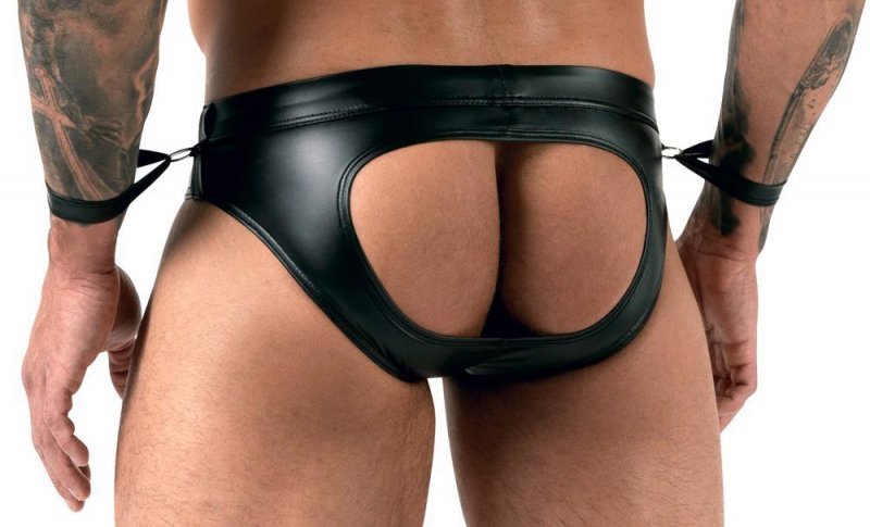 Jockstrapy męskie z kajdankami BDSM czarne paski L