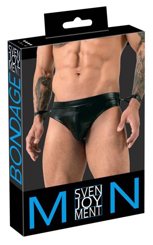 Jockstrapy męskie z kajdankami BDSM czarne paski XL