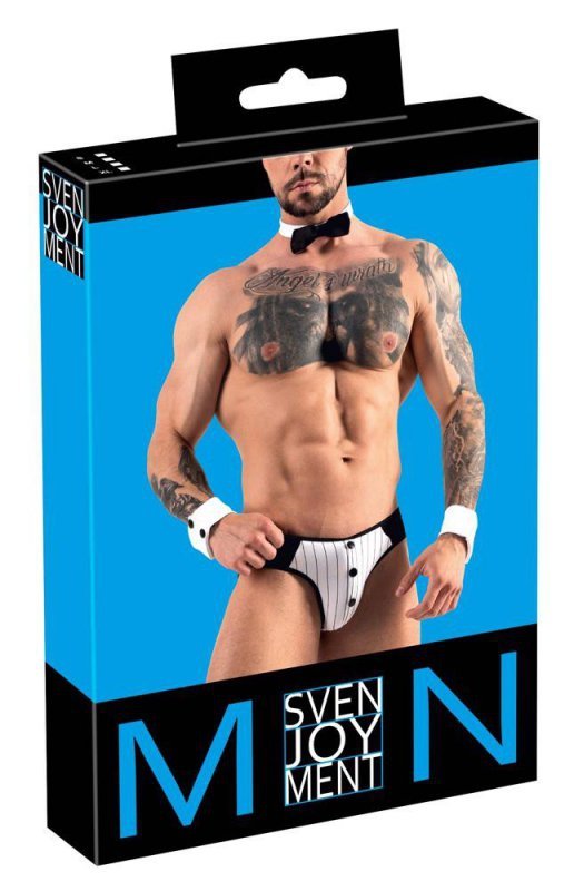 Męskie jockstrapy majtki odkryte pośladki + mankiety kelner Men's jock briefs L