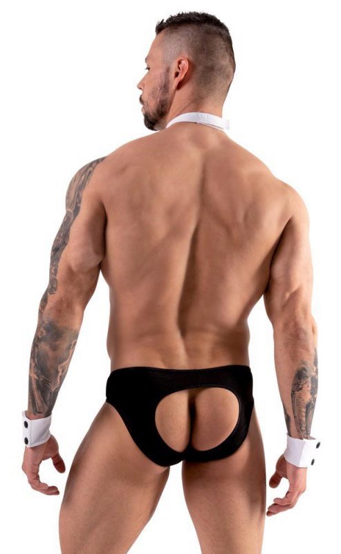 Męskie jockstrapy majtki odkryte pośladki + mankiety kelner Men's jock briefs XL