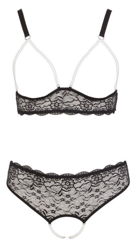 Sexy komplet z perłami odkryty dziurka Cottelli L