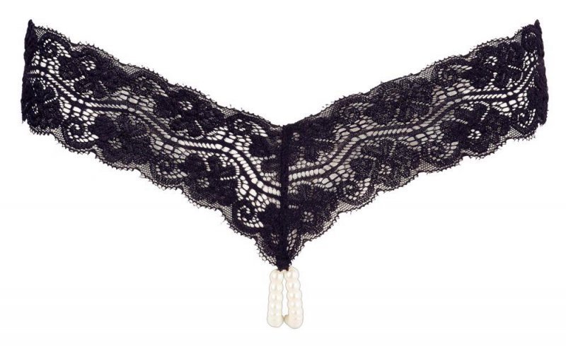 Stringi czarne z koralikami w kroczu Cottelli XL