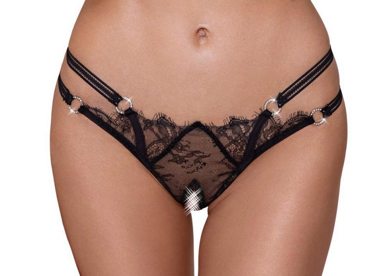 Stringi koronka z dziurką i paskami Cottelli M/L
