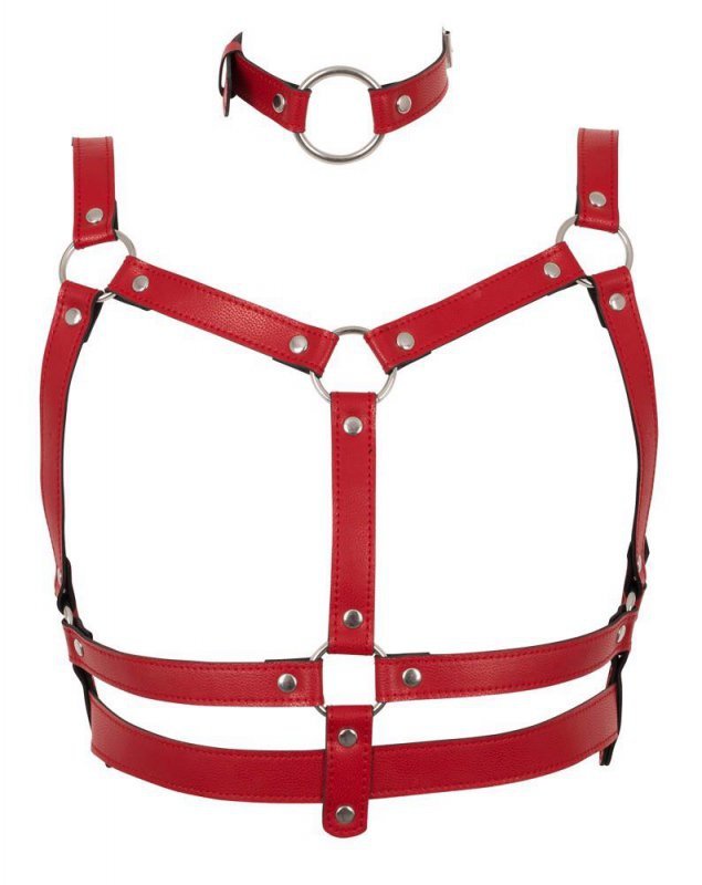 Harness + kajdanki + knebel Bad Kitty Harness Set czerwony