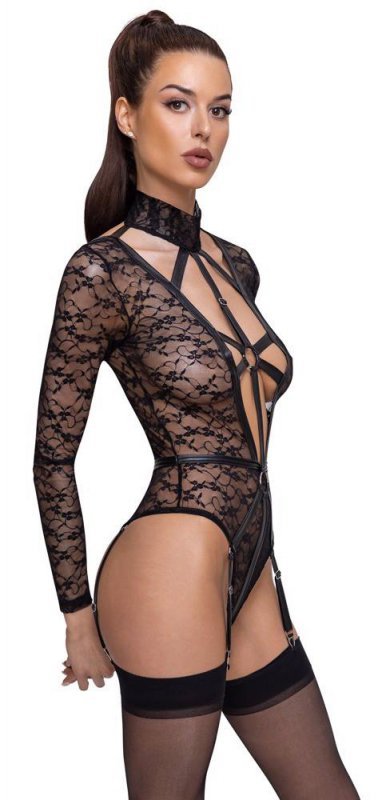 Kuszące sex body z uprzężą i obrożą Cottelli S