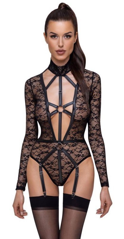 Kuszące sex body z uprzężą i obrożą Cottelli XL