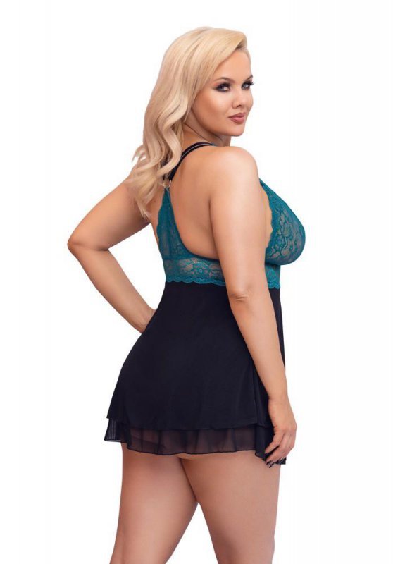 Błękitno - czarna koszulka babydoll Cottelli 2XL