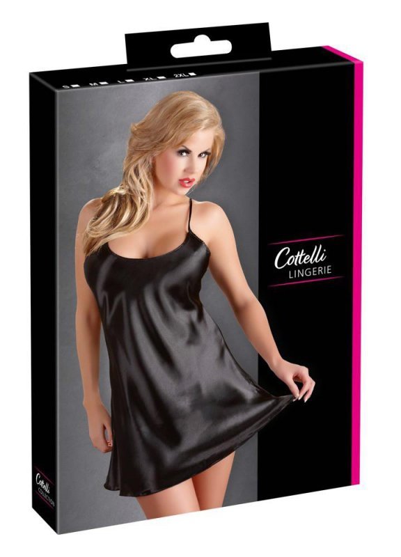 Satynowa sexy koszlka babydoll czarna Cottelli XXL