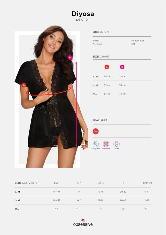 Obsessive Diyosa peniuar czarny  S/M