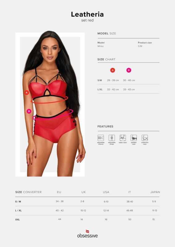 Obsessive Leatheria komplet 2-częściowy czerwony  S/M
