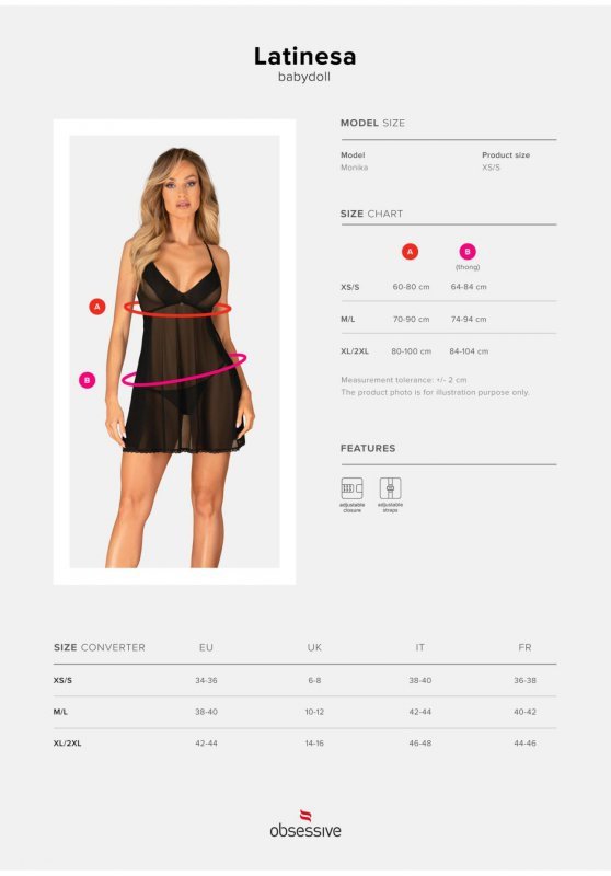Seksowny komplet Obsessive Latinesa babydoll i stringi XL/2XL