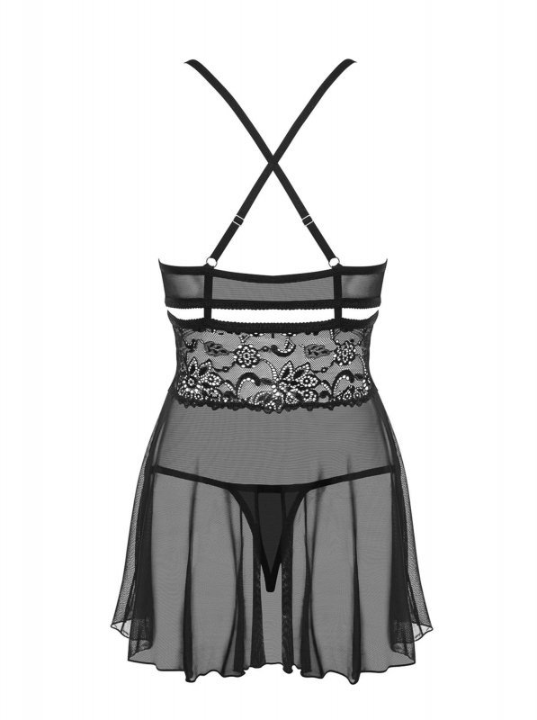 Obsessive koszulka nocna 838-BAB-1 babydoll i stringi czarna  S/M