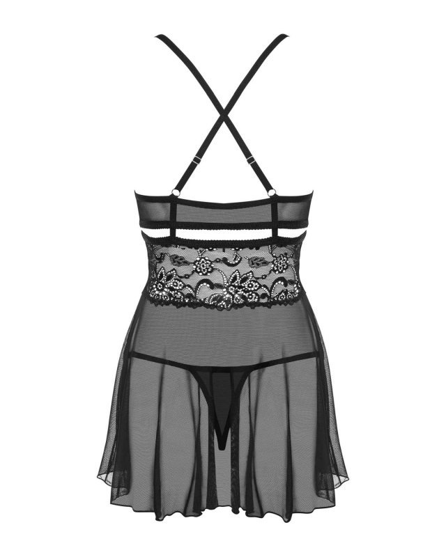 Obsessive koszulka nocna 838-BAB-1 babydoll i stringi czarna XXL