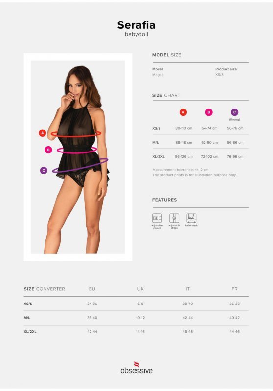 Serafia prześwitująca koszulka babydoll i stringi XL/2XL