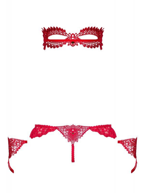 Obsessive Hetea komplet 3-częściowy czerwony  S/M