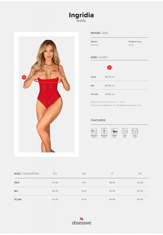 Ingridia czerwone body otwarte z dziurką XS/S