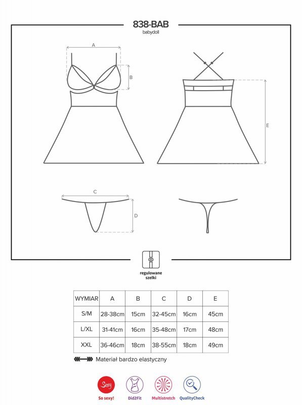 Obsessive koszulka nocna 838-BAB-3 babydoll i stringi  S/M