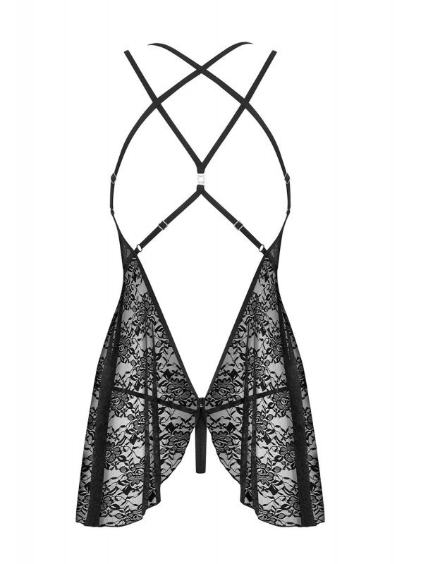 Obsessive koszulka nocna 860-BAB-1 babydoll i stringi czarna  S/M