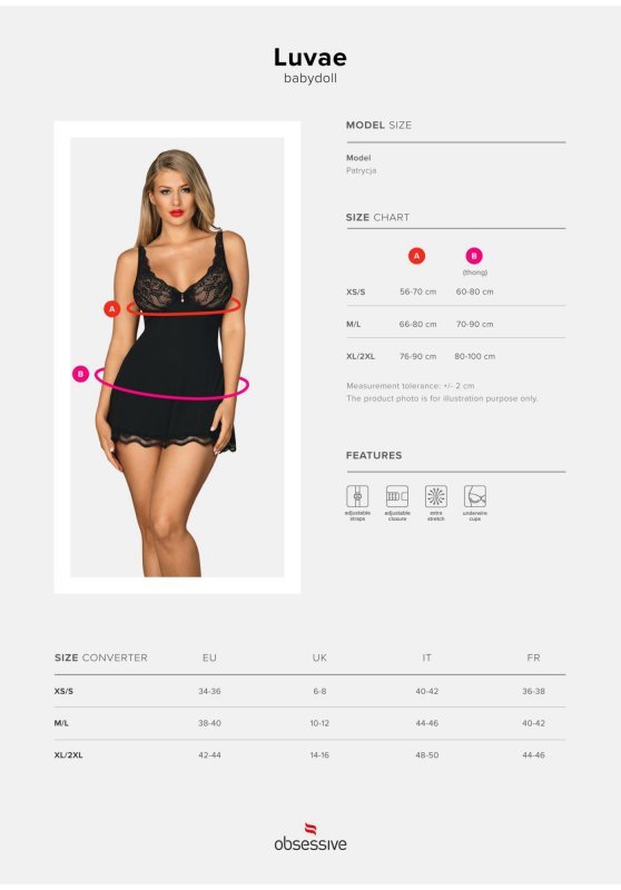 Obsessive Luvae babydoll i stringi czarna    M/L