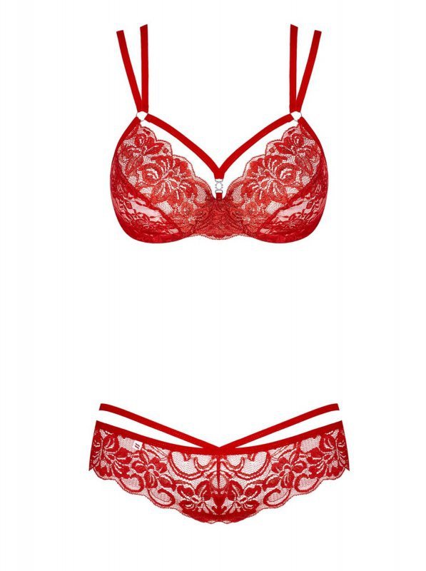 Obsessive 860-SET-3 komplet 2-częściowy czerwony  S/M