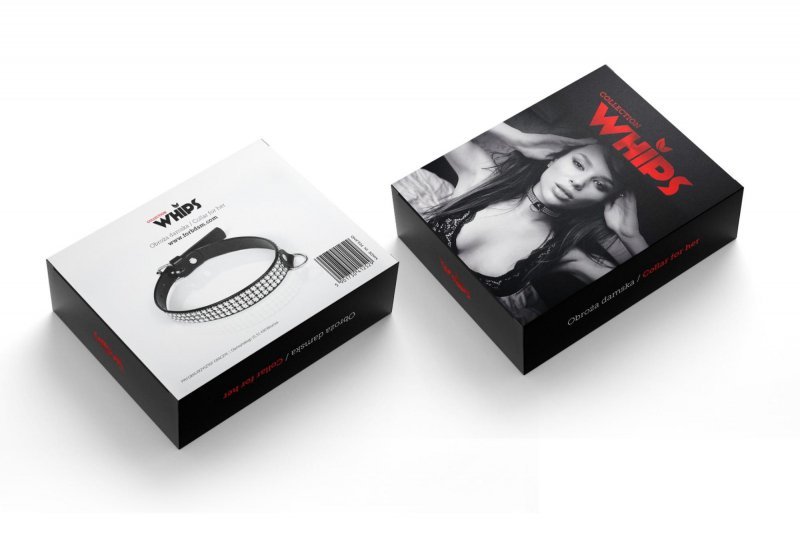 Whips lakier obroża damska z kryształkami czarna 2cm